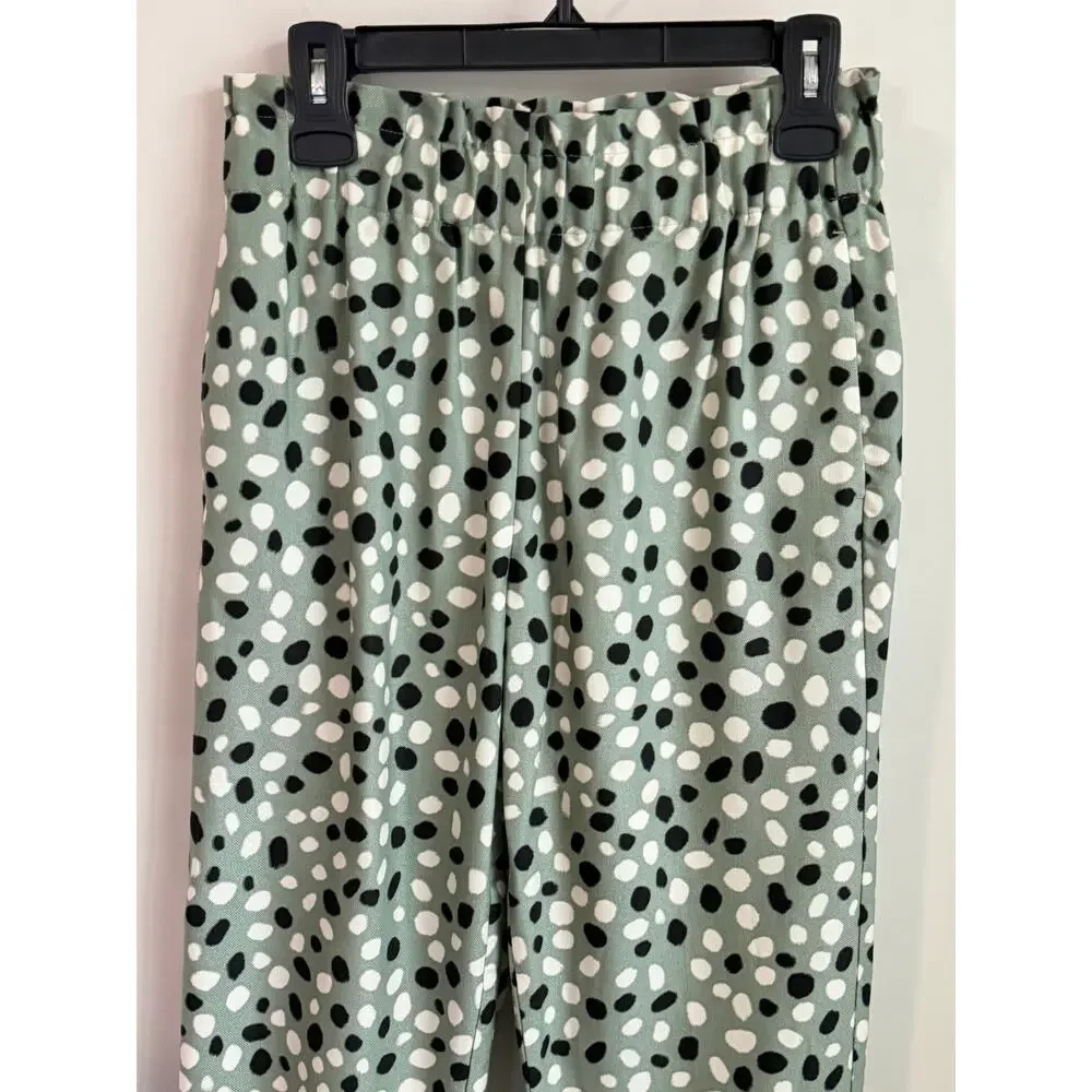 Ann Taylor Polka Dot The Easy High Rise Tapered Leg Relaxed Ankle Pants Green S